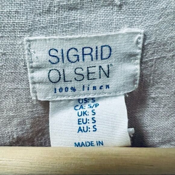 Sigrid Olsen pink white stripe 100% linen tunic button hip cover up shirt top S - Picture 6 of 6